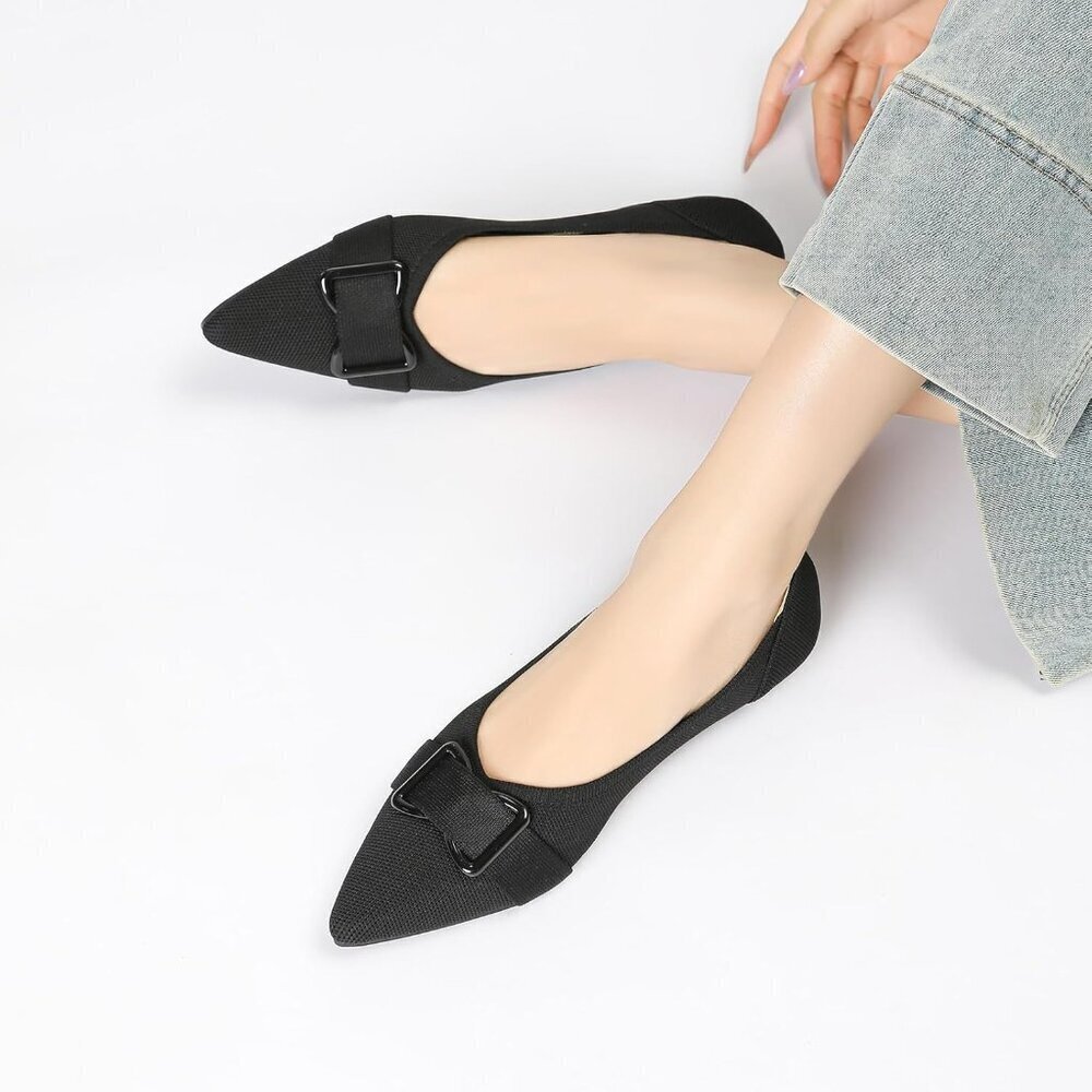 Women's Pointed Toe Flats Arch Support Dress Shoes Work Causal Ballets Black - Picture 8 of 9